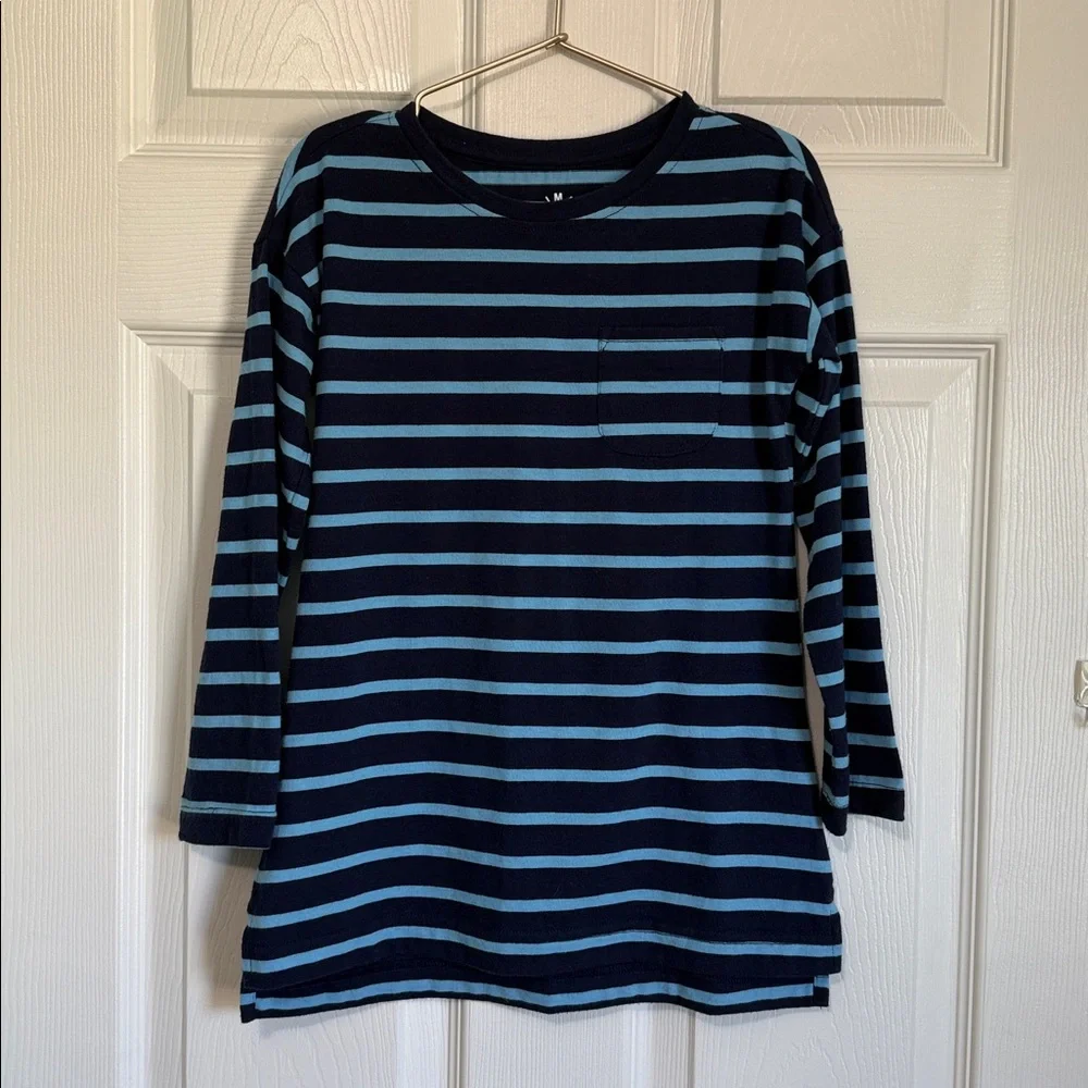 Primary Kids Long Sleeve Tunic Tees - Navy and Red Stripes